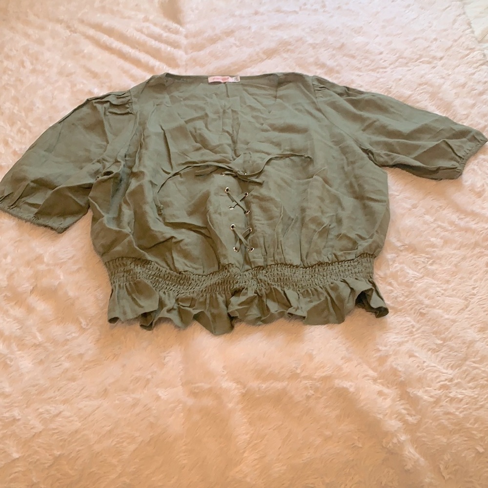 Linen Laced Up Smocked Waist Top -NBW